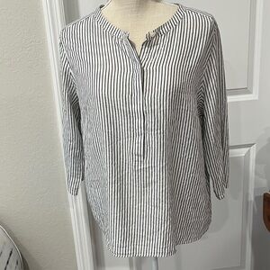 Levi's Blue,White &Gold Metallic Striped Popover Blouse Rare Find Sz L